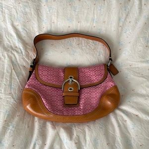 Pink Coach Soho Mini Signature Flap Shoulder Handbag